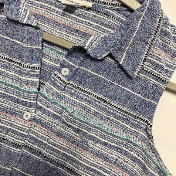 Beachlunchlounge 100% Cotton Striped Sleeveless Button Down Shirt Tie Front - Picture 4 of 8